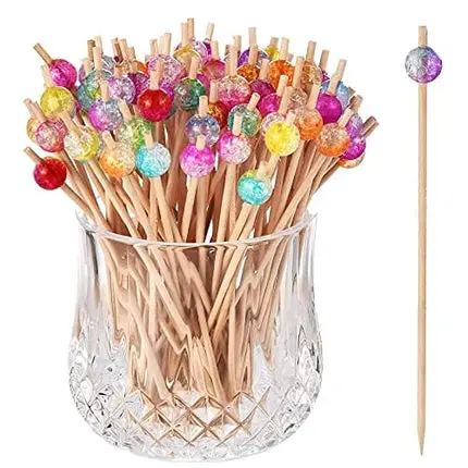 ALINK 100-Pack Cocktail Picks, Colorful Wooden Toothpicks Cocktail Sticks for Party Appetizers - 4.72 inch