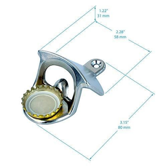Allwell Select Cap Samurai Wall Mounted Bottle Opener With Magnetic Cap Catcher - Stainless Steel Finish For Indoor or Outdoor Use