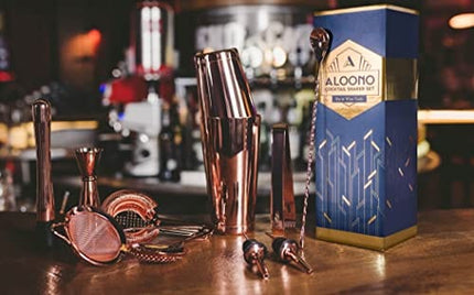 11-Piece Copper Boston Cocktail Shaker Set Bartender Kit | Drink Mixer Bar Set | Cocktail Set Bar Accessories: Martini Shaker, Strainer, Jigger, Muddler, Spoon, & More