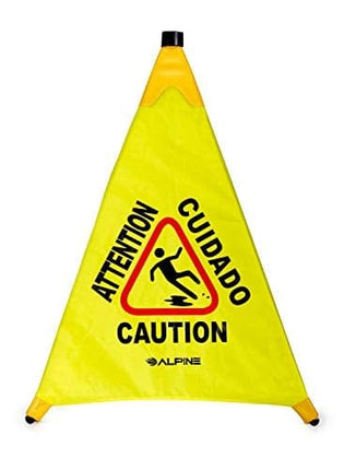 Alpine Industries Pop-Up Wet Floor Sign - Portable Three Sided Caution Cone - Slip & Fall Accident Prevention - for Commercial & Office Use (30 inches)