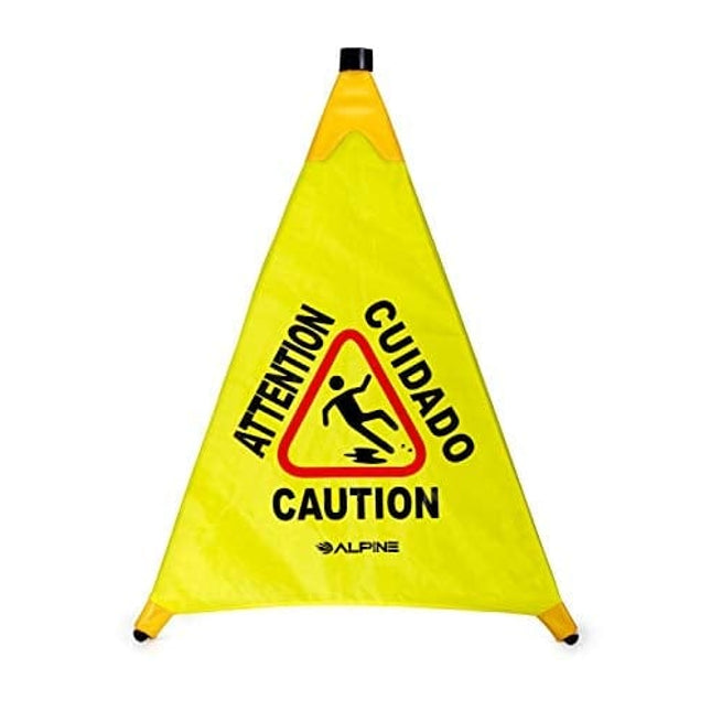 Alpine Industries Pop-Up Wet Floor Sign - Portable Three Sided Caution Cone - Slip & Fall Accident Prevention - for Commercial & Office Use (30 inches)