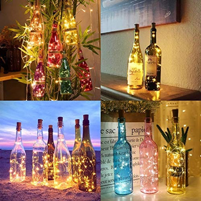 Aluan Wine Bottle Lights with Cork Christmas Lights 12 LED 10 Pack Fairy Lights Waterproof Battery Operated Cork String Lights for Jar Party Wedding Christmas Festival Bar Decoration, Warm White