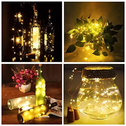 Aluan Wine Bottle Lights with Cork Christmas Lights 12 LED 10 Pack Fairy Lights Waterproof Battery Operated Cork String Lights for Jar Party Wedding Christmas Festival Bar Decoration, Warm White