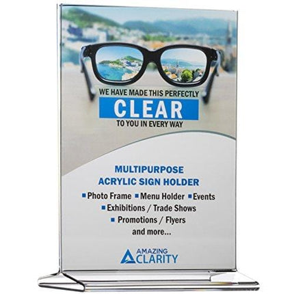 Amazing Clarity 5x7 Inches Acrylic Sign Holder / Table Top Menu Display Stand, Pack of 6