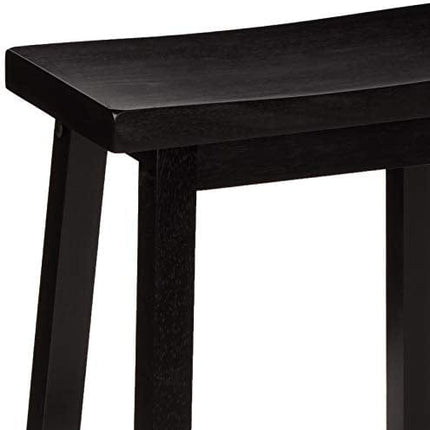 Amazon Basics Solid Wood Saddle-Seat Kitchen Counter-Height Stool - Set of 2, 24-Inch Height, Black