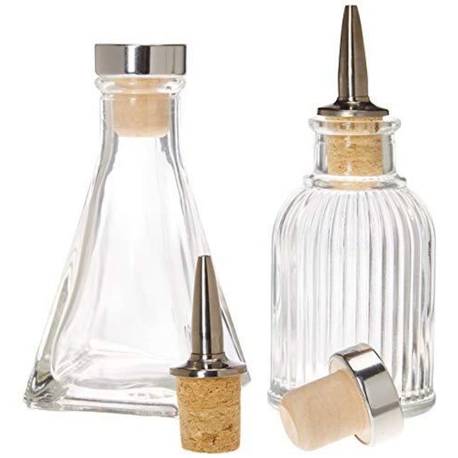 Bitters Bottles - Set of 2 | 90ml - Glass Cocktail Syrups, Shrub, Bitter Dropper Bottle - 2 Types of Cap - Cork Dash Dispenser Caps & Airtight Stopper Lids to Keep Your Ingredients Fresher, Longer