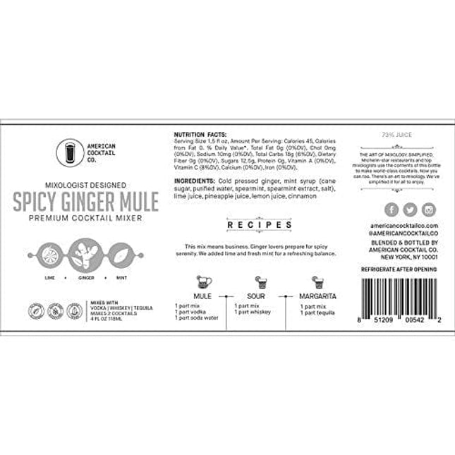 Mixologist Designed Premium Cocktail Mixer (Spicy Ginger Mule, 4 fl oz)