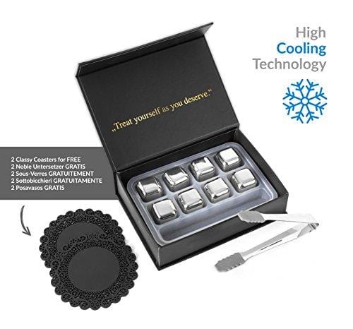 4 XL Stainless Steel Whisky Ice Balls, Special Tongs & Freezer Pouch in  Luxury Gift Box for Whiskey Lovers! 