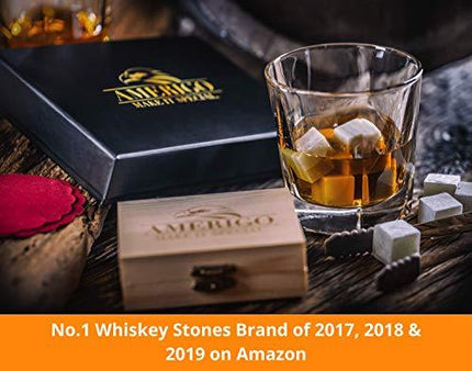 Luxury Whiskey Stones Gift Set - Set of 9 Whiskey Rocks - Reusable Ice Cubes for Drinks - Great Whiskey Gift for Man - Handcrafted Whisky Stones Set - Chilling Stones + Ice Tongs + 2 Classy Coasters