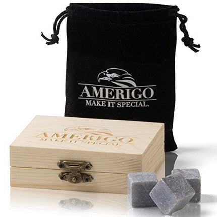 Premium Whiskey Stones Gift Set - Water Down Your Whisky? Never Again! Set of 9 Whiskey Rocks - Ice Cubes Reusable in Exclusive Wooden Gift Set - Whiskey Gifts for Man - Chilling Stones + FREE EBOOK