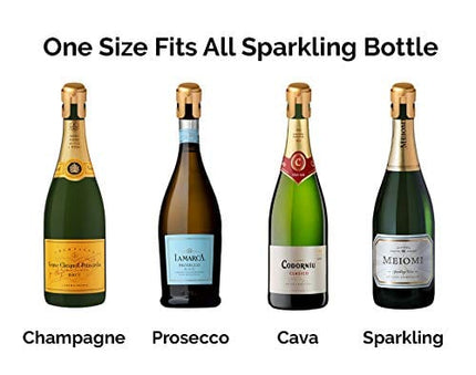 Gold Champagne Stopper, Designed in France, Bottle Sealer for Cava, Prosecco, Sparkling Wine, Gold Plated, No Sharp Edge, Simple Design, No Leaks, No Spills, Fizz Saver, Passed 13 lbs Pressure Test