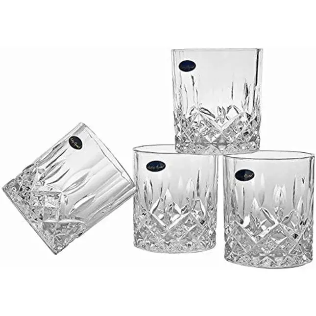 Amlong Crystal Lead-Free Double Old Fashioned Crystal Whiskey Glass - Classic Stylish Design – Perfect for Scotch, Bourbon, Cognac and Cocktail Glasses, 9 oz, Set of 4 With Gift Box