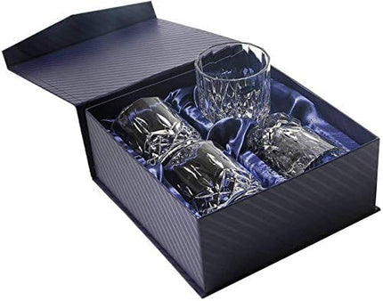 Amlong Crystal Lead-Free Double Old Fashioned Crystal Whiskey Glass - Classic Stylish Design – Perfect for Scotch, Bourbon, Cognac and Cocktail Glasses, 9 oz, Set of 4 With Gift Box