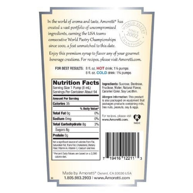 Amoretti Premium Syrup, Amaretto, 25.4 Ounce