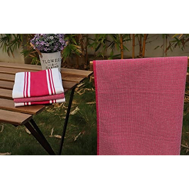 AMOUR INFINI Classic Kitchen Towels | 2 Stripe + 2 Waffle | 28 x 20 Inch, Over Sized | Multi-use Dish Towels |100% Ring Spun Premium Cotton | Highly Absorbent | Red