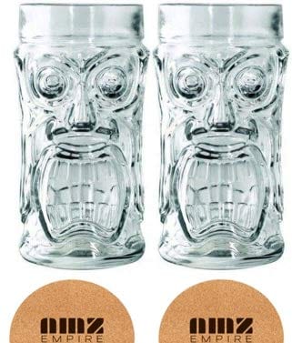Amz Empire Screaming Tiki Glasses 16 oz Cooler Glass, 2 Pieces, Modern Bar Party Set With Picks