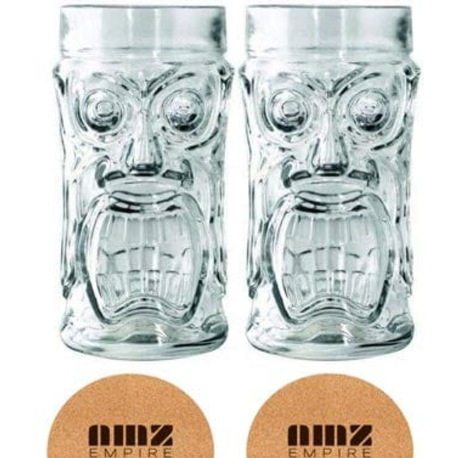 Amz Empire Screaming Tiki Glasses 16 oz Cooler Glass, 2 Pieces, Modern Bar Party Set With Picks