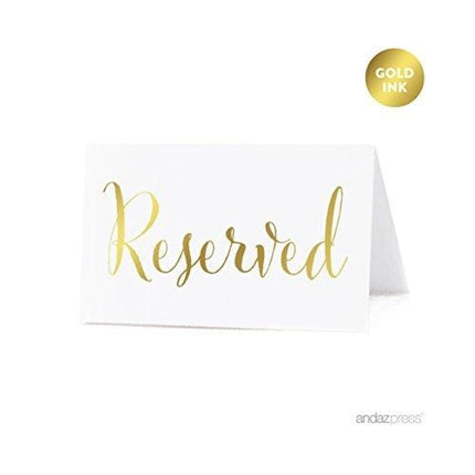Andaz Press Table Tent Place Cards on Perforated Paper, Metallic Gold Ink, Reserved Collection, 20-Pack, Placecards Table Settings for Catering, Food, Dessert Table Tent Cards, Not Gold Foil