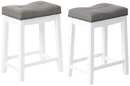 Angel Line Cambridge bar stools, 24" Set of 2, White with Gray Cushion