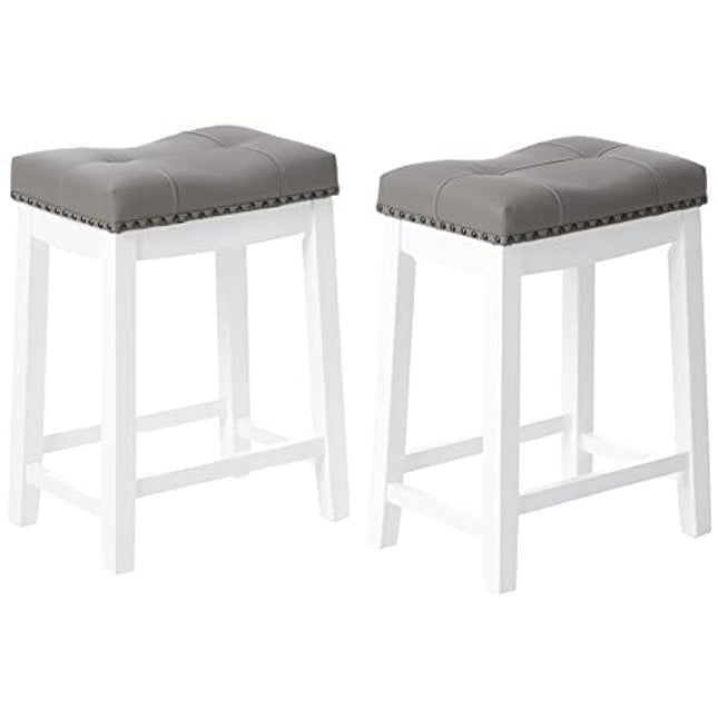Angel Line Cambridge bar stools, 24" Set of 2, White with Gray Cushion