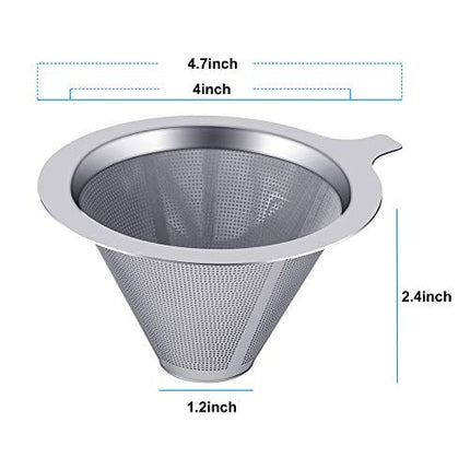 ANNMEXX Upgraded Pour Over Coffee Filter, Coffee Dripper, Paperless Mess Stainless Steel Coffee Filter, Maker One to Two Cup Coffee, Keeping Nature Coffee Flavour, Easy to Use and Clean (1-2Cups)