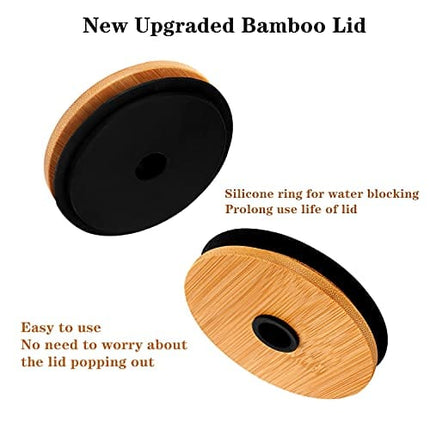 Mason Jar with Lid and Straw, 24oz Wide Mouth Mason Jar Drinking Glasses Tumbler, Black Silicone Sleeve Bamboo Lid, Reusable Boba Cups Travel Bottle for Iced Coffee Large Pearl Juices Cocktail