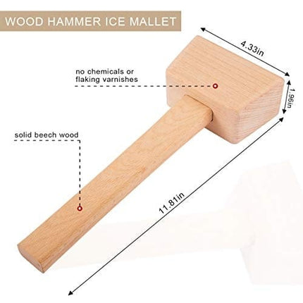 Pack of 2 Professional Lewis Bags and 1 Piece Ice Mallet Set-13.38 × 8.66 Inch Reusable Canvas Crushed Ice Bags with Wooden Mallet for Home Party Bar Kitchen Dried Ice Crushing