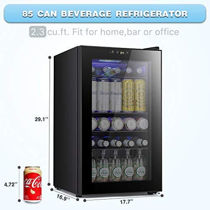 Antarctic Star Beverage Refigerator -100 Can Mini Fridge for Soda Beer or wine,Small Drink Dispenser, For Office or Bar with Adjustable Removable Shelves，2.3 Cu. Ft. Black