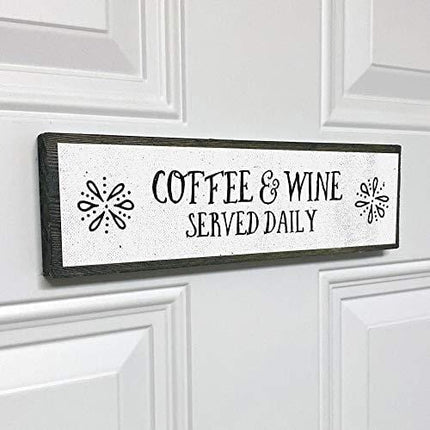 ANVEVO Coffee and Wine Served Daily - Handmade Metal Wood Coffee Sign – Cute Rustic Wall Decor Art - Farmhouse Decorations – Coffee Signs for Home Decor