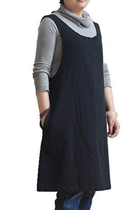 AOBBYBBS Soft Cotton Linen Apron Solid Color Halter Cross Bandage Aprons Japan Japanese Style X Shape Kitchen Cooking Clothes Gift for Women Chef Housewarming (Black)
