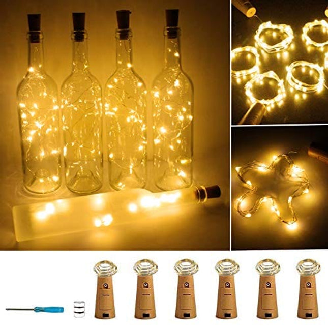 Wine Bottle Lights with Cork 20 LED Copper Wire String Lights, Pack of 6 Battery Operated Starry String Led Lights for Bottles DIY Christmas Wedding Party Decoration ( Warm White )