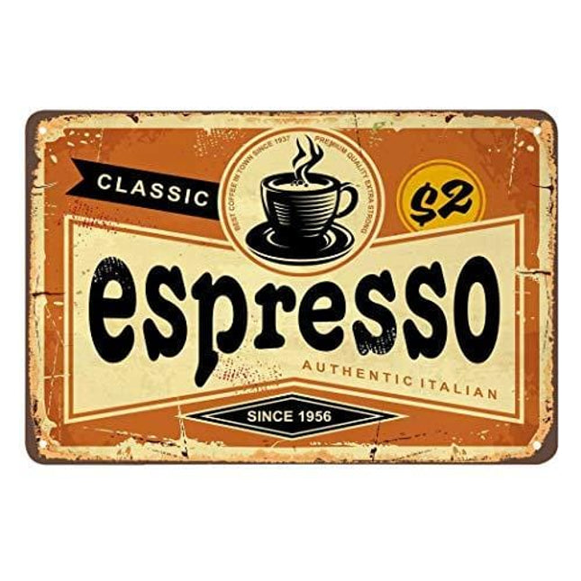 AOYEGO Espresso Tin Sign,Classic Italian Coffee Vintage Metal Tin Signs for Cafes Bars Pubs Shop Wall Decorative Funny Retro Signs for Men Women 8x12 Inch