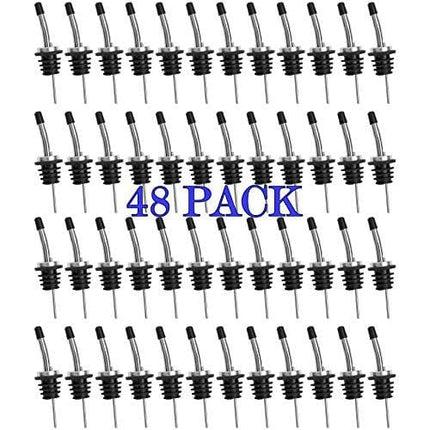 48 Pack Stainless Steel Classic Bottle Pourers Tapered Spout - Liquor Pourers with Rubber Dust Caps