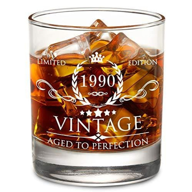 AOZITA 30th Birthday Gifts for Men - 1990 30th Birthday Decorations for Men, Party Supplies - 30th Anniversary Ideas for Him, Dad, Husband, Friends - 11oz Whiskey Glass