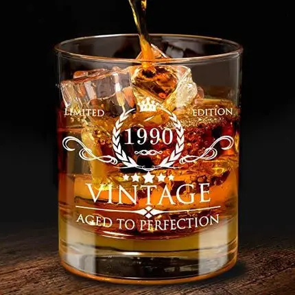 AOZITA 30th Birthday Gifts for Men - 1990 30th Birthday Decorations for Men, Party Supplies - 30th Anniversary Ideas for Him, Dad, Husband, Friends - 11oz Whiskey Glass