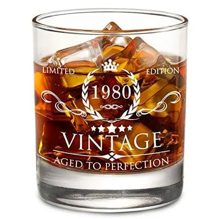 AOZITA 40th Birthday Gifts for Men - 1980 40th Birthday Decorations for Men, Party Supplies - 40th Anniversary Ideas for Him, Dad, Husband, Friends - 11oz Whiskey Glass