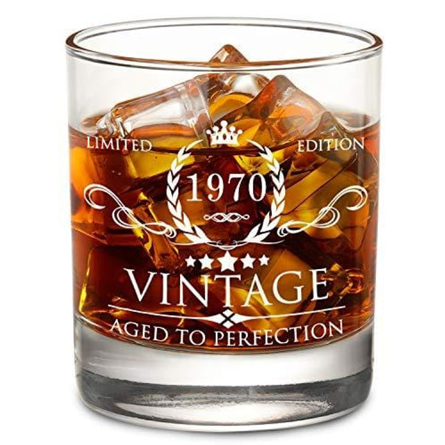 AOZITA 50th Birthday Gifts for Men - 1970 50th Birthday Decorations for Men, Party Supplies - 50th Anniversary Gifts Ideas for Him, Dad, Husband, Friends - 11oz Whiskey Glass