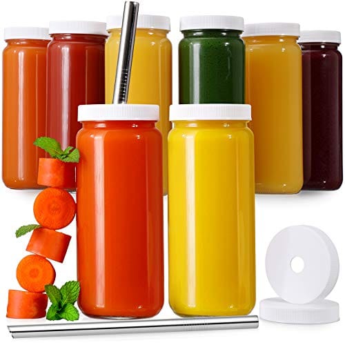 Aozita 8-Pack 16 oz Glass Juice Jars With Airtight Lids – Advanced