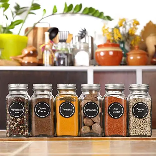 Glass Spice Jars Bottles with Airtight Lids and Leak Proof Rubber