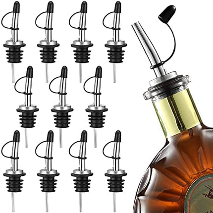 Aozita Bottle Pourers 12 Pack, Stainless Steel Liquor Pourers with Rubber Dust Caps - Classic Bottle Pourers Tapered Spout, Ribs Flex to Fit Different Liquor Bottles About 3/4" Bottle Mouth