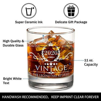 The Legend Has Retired 2020 - Limited Edition Retirement Gifts for Men Women – Happy Funny Retirement Gag Gifts Idea for Coworkers, Friends, Him/Her - 11 oz Bourbon Scotch Whiskey Glass