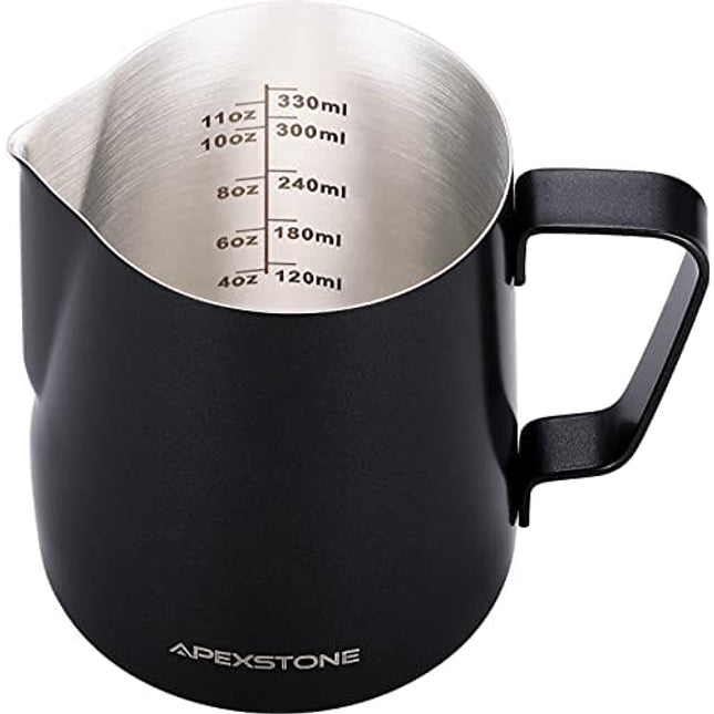 Apexstone Espresso Milk Frothing Pitcher 12 oz Black,Espresso Steaming Pitcher 12 oz,Coffee Milk Frothing Cup,Coffee Steaming Pitcher 12 oz/350 ml
