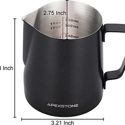 Apexstone Espresso Milk Frothing Pitcher 12 oz Black,Espresso Steaming Pitcher 12 oz,Coffee Milk Frothing Cup,Coffee Steaming Pitcher 12 oz/350 ml
