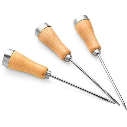 AQUEENLY Stainless Steel Ice Pick with Safety Wooden Handle for Kitchen, Bar, 8.6 Inches, 3 PCS