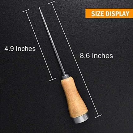 AQUEENLY Stainless Steel Ice Pick with Safety Wooden Handle for Kitchen, Bar, 8.6 Inches, 3 PCS