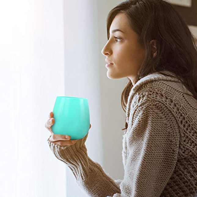 Arcoolor Silicone Wine Glass Bottle, 3 Uses In 1 Unbreakable Wine Cups, Bottle Stopper, Wines Glasses for Party Essentials Funny Gag Gift (12 Oz, Glowing Aqua Blue)