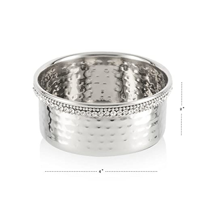 4-inch Hammered Stainless Steel Wine Coaster with Crystal Diamond Edge