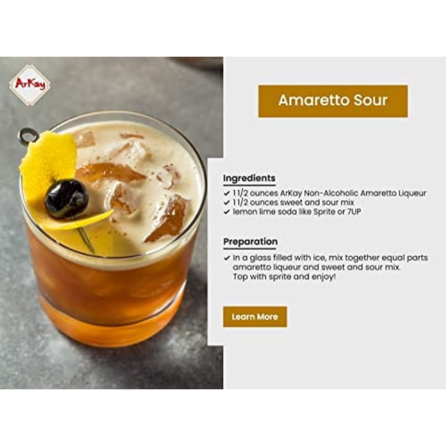 ArKay Non-Alcoholic Amaretto | Make Great Zero Proof Cocktails | Amaretto Alternative | 0 Calories 0 Sugar