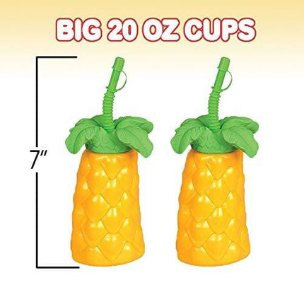 ArtCreativity Palm Tree Plastic Cups Set - Pack of 12 - 20 oz. Big - Includes Screw-on Sipper - Spectacular Summer Beach Toys and Party Favors - Amazing Gift for Everyone