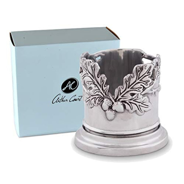 Arthur Court Sand Cast Aluminum Forest Oak Leaf Wine Bottle Coaster Sand Casted Artisan Metal 6 inch Diameter 4 inch Tall